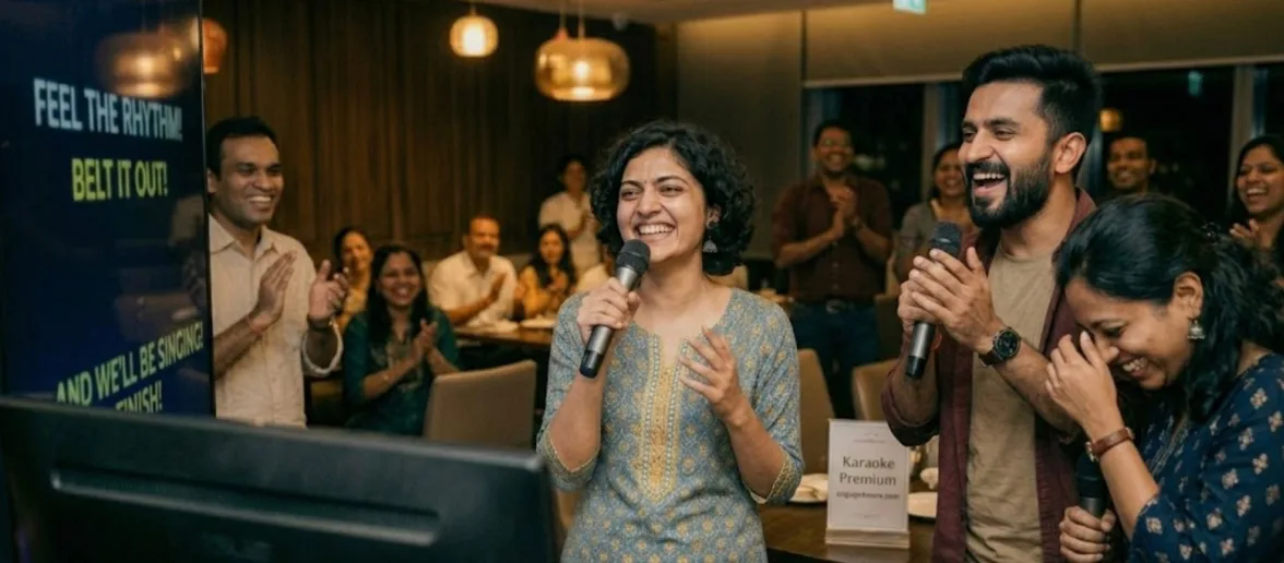 Image of Employees enjoying Karaoke Premium team Building Activity