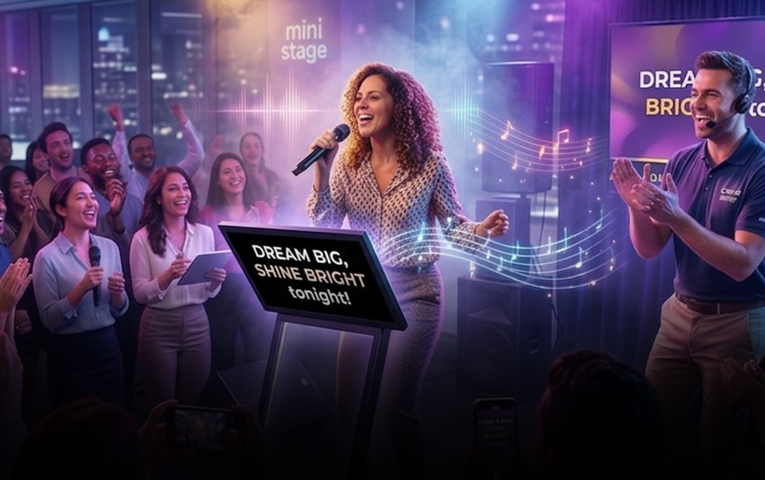 Image of Employees enjoying Karaoke Premium team Building Activity