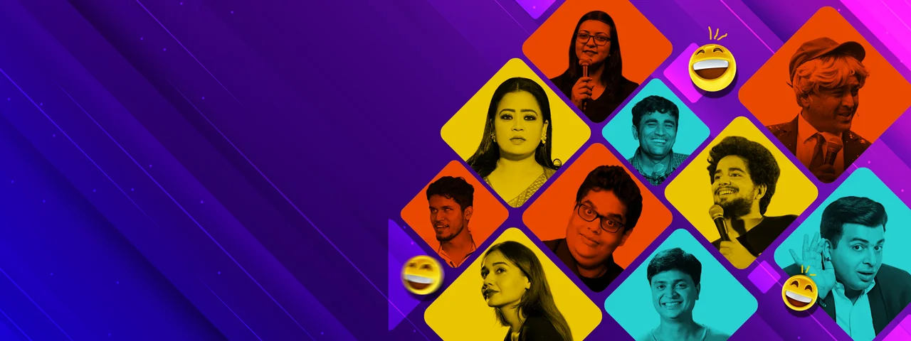 Stand-up comedians performing live on stage for Latent Comedy Stars event