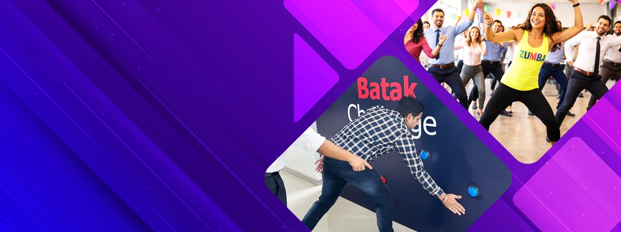 Corporate employees participating in a fitness workshop and wellness-led team activity.