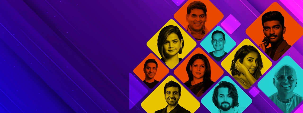 Collage of top Indian digital creators, social media influencers, and marketing thought leaders available for corporate brand launches, marketing offsites, and D2C summits