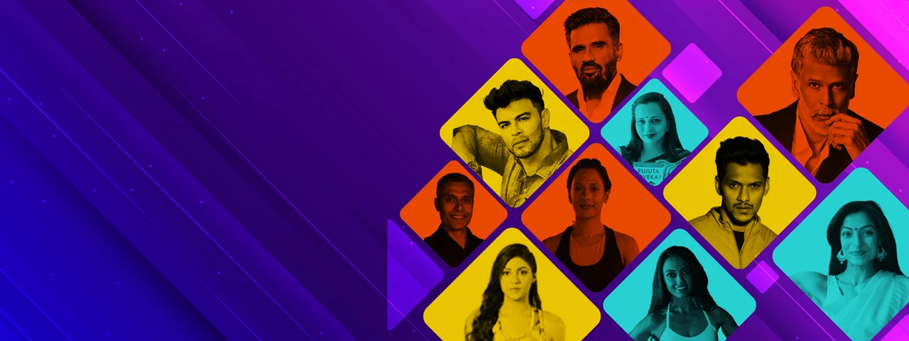 Collage of top Indian fitness experts, celebrity trainers, and motivational speakers available for high-energy corporate offsites, sales kick-offs, and peak performance summits