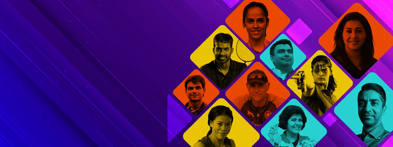 Collage of top Indian Olympians, medalists, and elite sports speakers available for corporate peak performance and resilience events