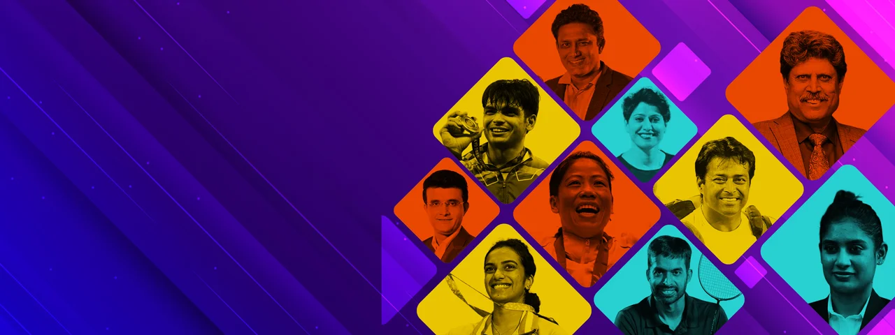 Collage of top Indian sports motivational speakers, cricket legends, and elite athletes available for corporate peak performance and teamwork keynotes
