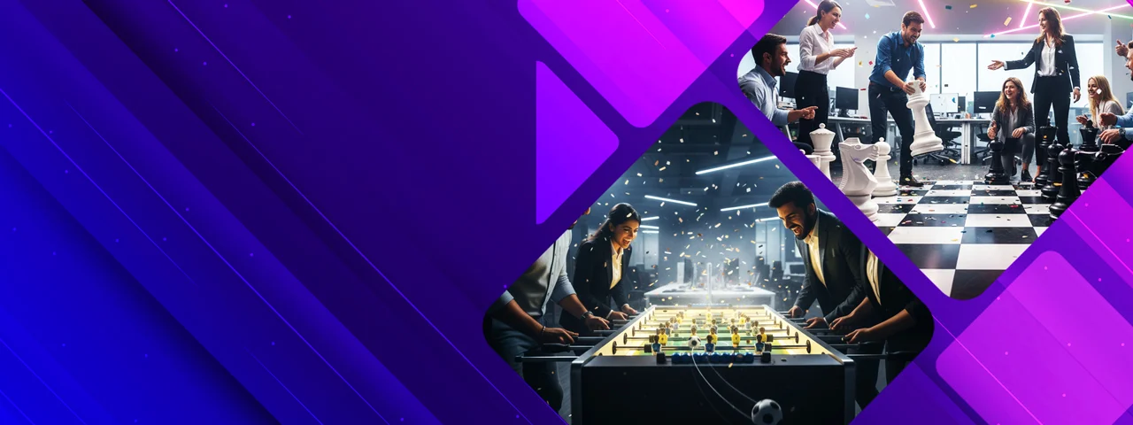 Corporate indoor sports tournaments and competitive team building games in a professional venue.