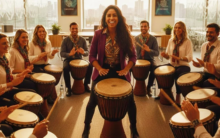 Drum Jam, with a female percussionist